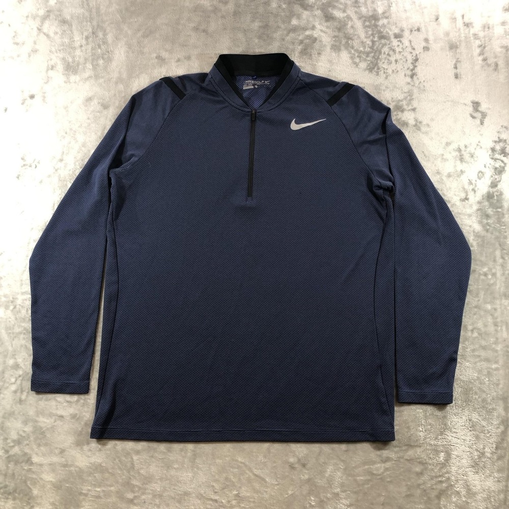 Nike Golf Dri-FIT Jacket Mens Large Blue 1/4 Zip Pullover Stripe 833278-512